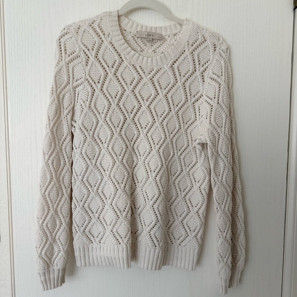 LOFT Cream Diamond Knit Sweater Petite - Picture 2 of 8